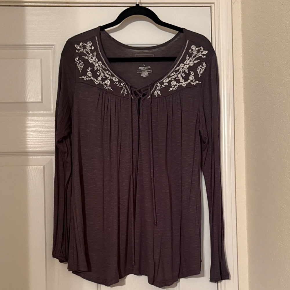 Sonoma Grey Embroidered Blouse